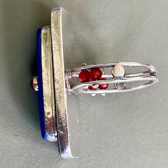 Michael Boyd Studio Art Ring – Signed “M. Boyd c. 94” – Lapis, Coral, Ruby - Picture 5 of 7